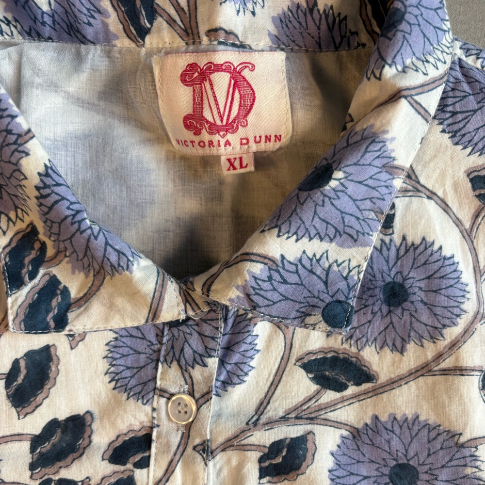 Victoria Dunn Dress XL Blue Purple Floral Shirt Dress Button Front A-Line Cotton - Picture 3 of 9